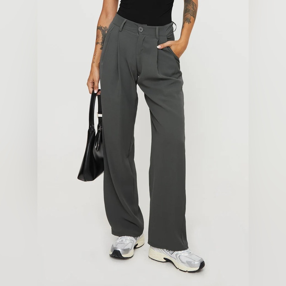 Low Rise Wide Leg Pants - Slate Gray
